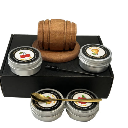 Cocktail Smoker Kit with Apple, Cherry, Oak & Pecan Wood Chips – Whiskey Drink Smoker with Wooden Smoking Hood for Bar & Kitchen
