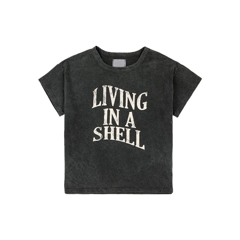 Camiseta de algodón con dibujos animados para niños 2025 – Top de manga corta estilo coreano de primavera-verano para bebés niños y niñas, ropa exterior informal para uso diario.