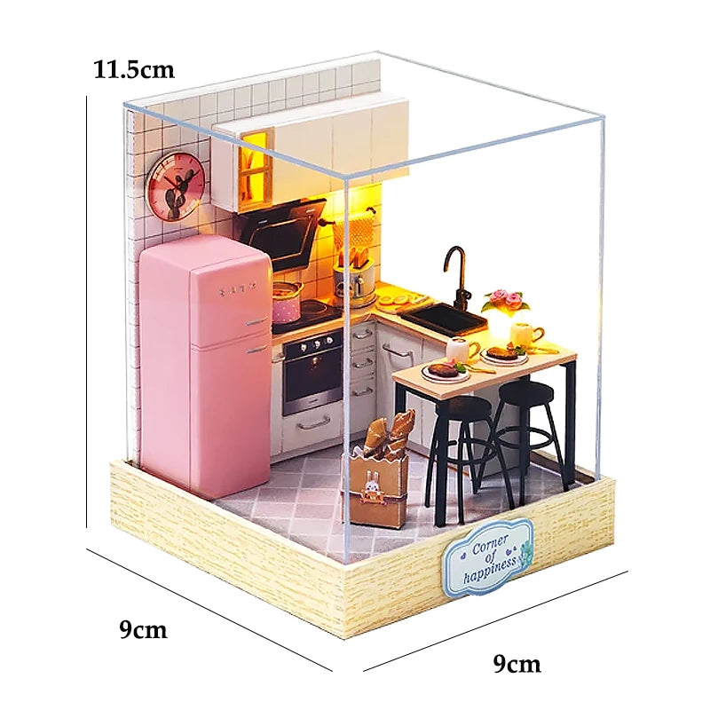 Wooden Dollhouse 3D Puzzle Kit – DIY Miniature Room Model with Furniture & LED Lights Home Decoration