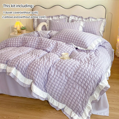 Juego de ropa de cama de 3 piezas de encaje coreano Seersucker – Juego de funda nórdica y fundas de almohada para dormitorio y habitación de invitados