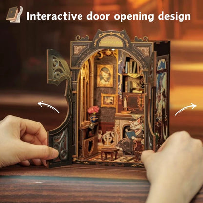 CUTEBEE Kit DIY de Rincón de Libro con Luces LED – Modelo de Estantería en Miniatura de Madera de Búho y Decoración