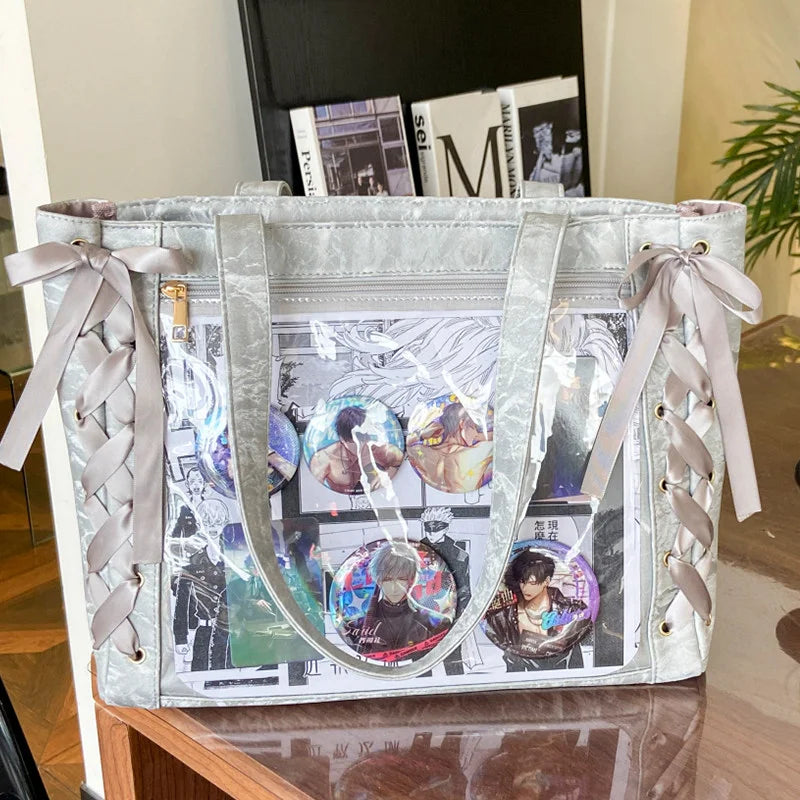 Bolsa Ita Japonesa Y2K para Mujer – Bonito Bolso de Hombro Transparente Lolita, Bolso Cruzado Grande de Exhibición DIY, Cartera de Moda Kawaii para la Escuela, Viajes y Uso Diario