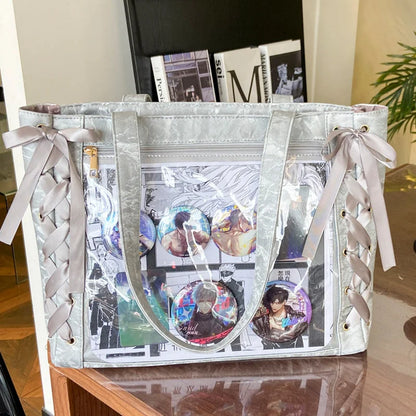 Bolsa Ita Japonesa Y2K para Mujer – Bonito Bolso de Hombro Transparente Lolita, Bolso Cruzado Grande de Exhibición DIY, Cartera de Moda Kawaii para la Escuela, Viajes y Uso Diario