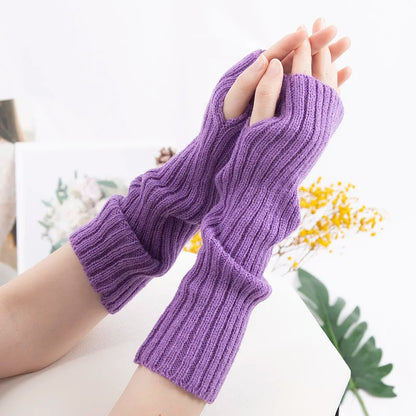 Long Fingerless Gloves for Women Winter Knitted Arm Warmers Kawaii Anime Punk Gothic Lolita Mittens
