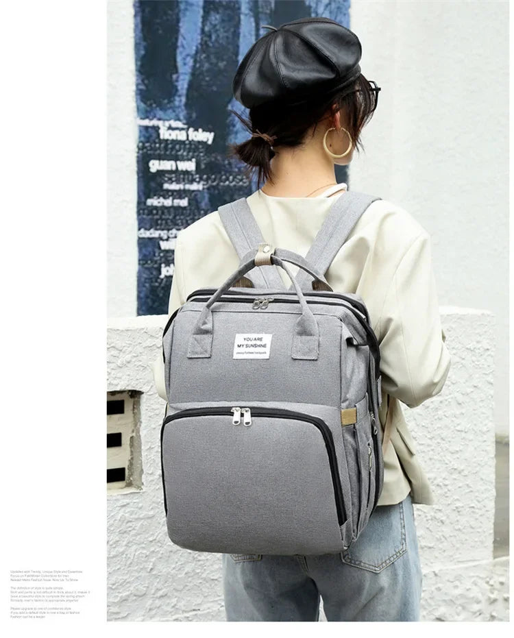 Sac à langer de grande capacité pour bébés avec matelas à langer – Sac à langer de maternité imperméable pour mamans avec rangement pour biberons et lit de bébé