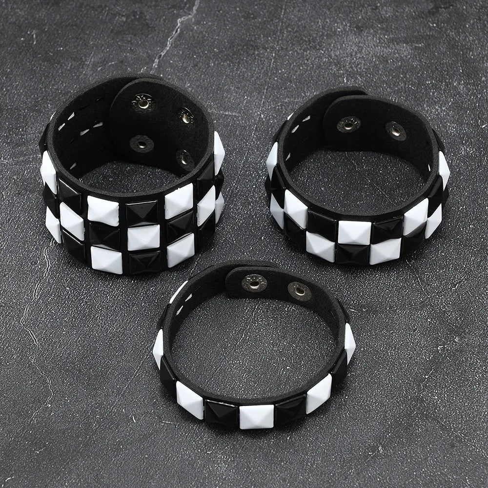 3-Piece Leather Bracelet Set – Wide Rivet Studded Wristbands for Men & Women | Vintage Punk Fashion Jewelry Gift