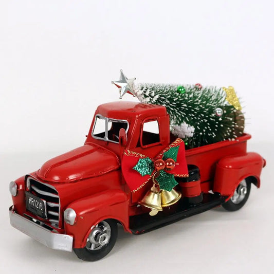Red Truck Christmas Ornament – Retro Car Model with Bell & Painted Finish, Vintage Xmas Tree Hanging Decoration for Home & Office