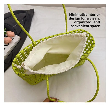 Bolso Cesta de Paja Tejido a Mano para Mujer – Bolso de Hombro de Ratán, Bolso de Playa de Verano para Mujer, Cartera de Viaje de Diseño para Compras, Vacaciones y Salidas Casuales