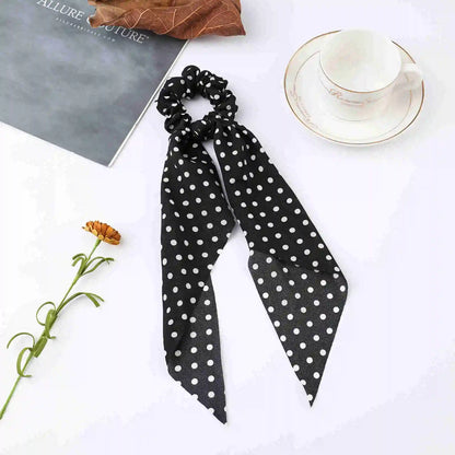 Korean Dots Scrunchie Hair Tie – Long Scarf Ponytail Elastic Hair Band for Women | Sweet Fashion Hair Accessories