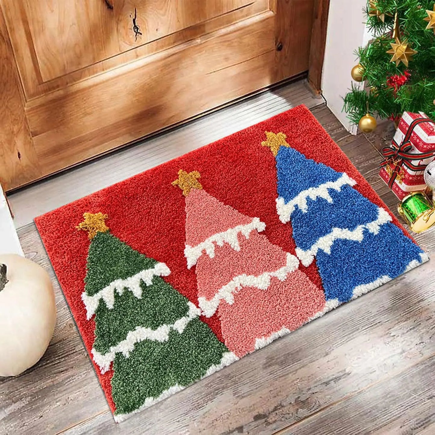 Christmas Door Mat – Santa Claus & Gingerbread Holiday Welcome Rug for Indoor & Outdoor Home Décor