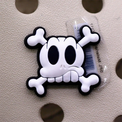 1PC Black & White PVC Shoe Charms – Skull, Ghost & Taichi Shoe Decorations, Shoe Buckle Accessories for Customization & Gifts