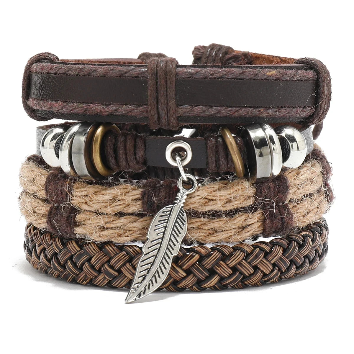 Bohemian Leather Bracelet for Men – Hand-Woven Wooden Bead Charm Bracelet | Vintage Fashion Jewelry Gift for Him