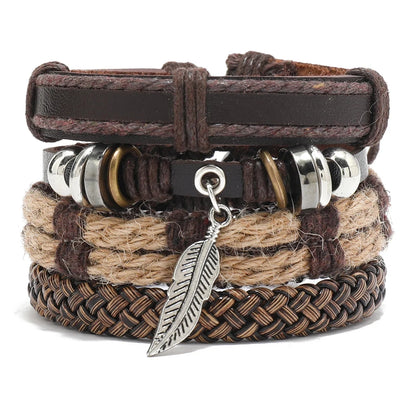 Bohemian Leather Bracelet for Men – Hand-Woven Wooden Bead Charm Bracelet | Vintage Fashion Jewelry Gift for Him
