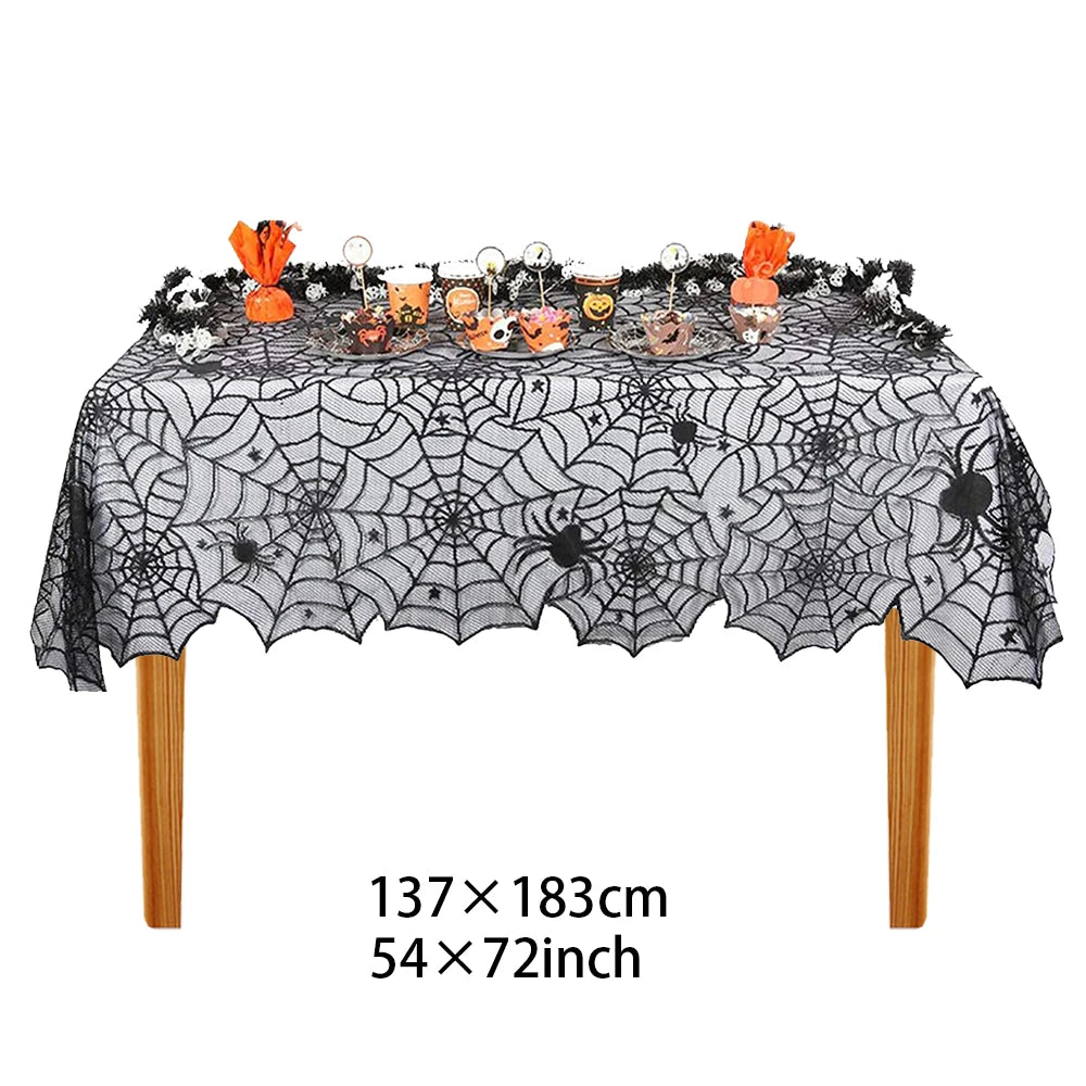 Halloween Tablecloth, Haunted House Pumpkin and Spider Web Table Cover, Spooky Dining Table Decor, Halloween Party Supplies, Indoor Home Kitchen Decoration