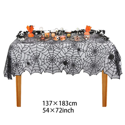 Halloween Tablecloth, Haunted House Pumpkin and Spider Web Table Cover, Spooky Dining Table Decor, Halloween Party Supplies, Indoor Home Kitchen Decoration