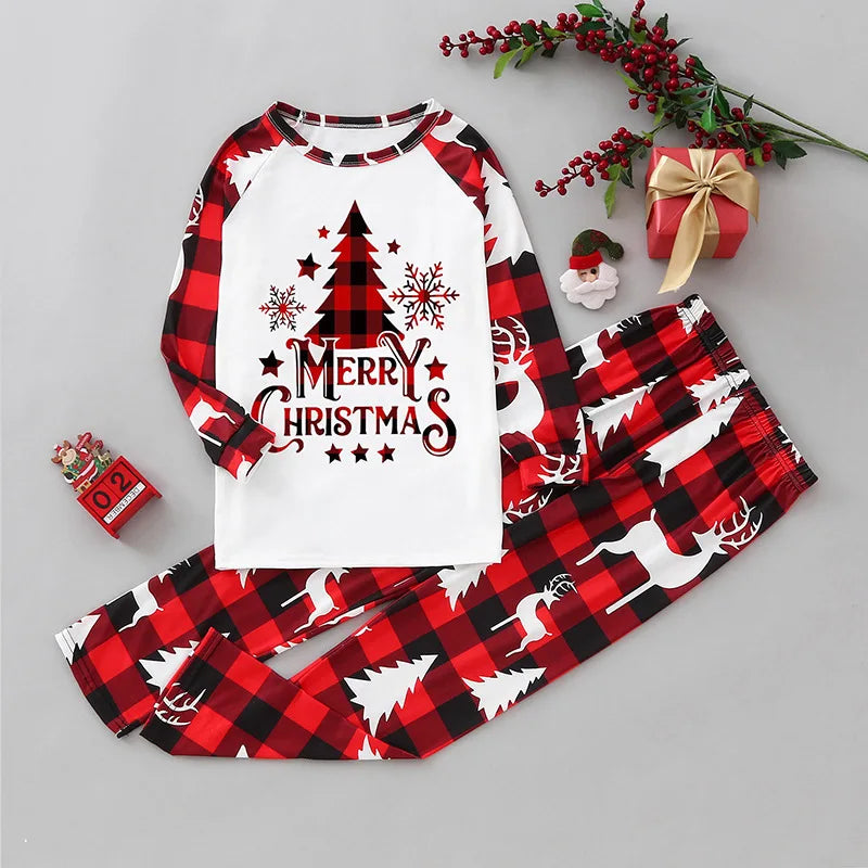 Christmas Family Matching Pajamas Set – 2-Piece Xmas Sleepwear for Mom, Dad & Kids, Baby Rompers, Casual Loose Family Holiday Outfits