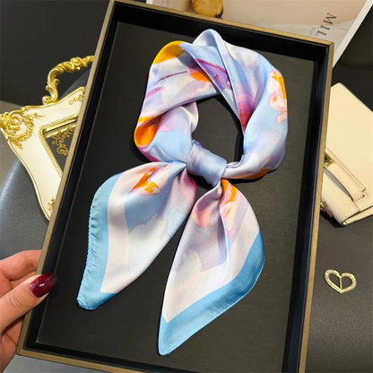2024 Lujosa Bufanda Cuadrada de Seda de 70cm para Mujer con Estampado Floral, Pañuelo de Diseñador, Fular, Chal, Hiyab, Diadema, Lazos