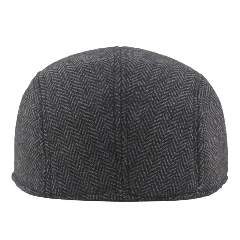 Men's Wool Beret Hat – Herringbone Flat Cap for Autumn & Winter, Classic Artist Painter Style Hat for Men