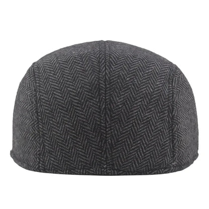 Men's Wool Beret Hat – Herringbone Flat Cap for Autumn & Winter, Classic Artist Painter Style Hat for Men