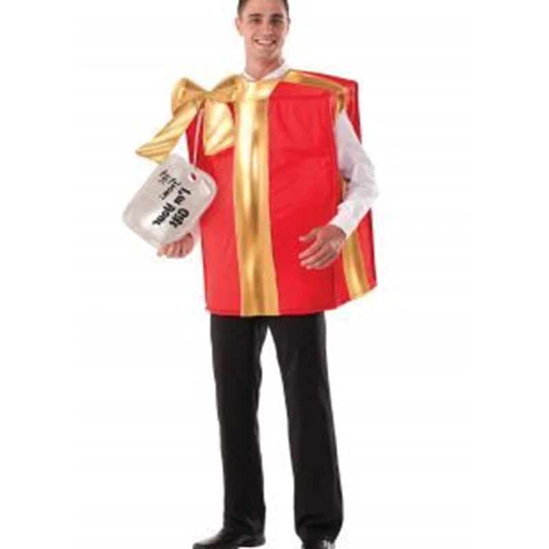 Adult Christmas Present Box Costume with Bow Decoration, Sleeveless Gift Box Cosplay Outfit for Christmas Parties, Holiday Events, Costume Parties and Festive Celebrations