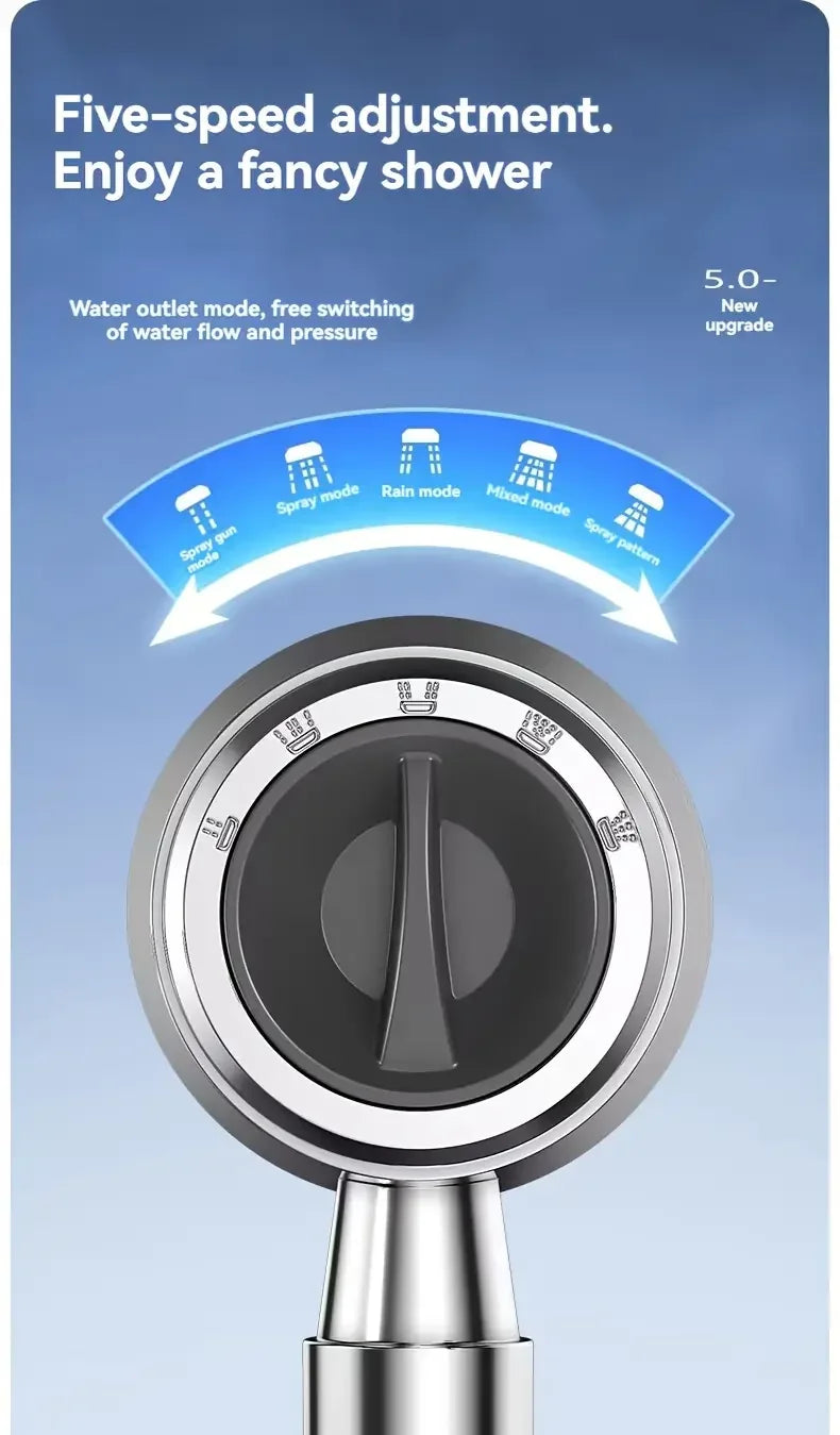 Pommeau de douche haute pression – Douchette à économie d'eau avec 5 modes, fonction d'arrêt à un bouton, ensemble d'accessoires de douche pour la maison et la salle de bain