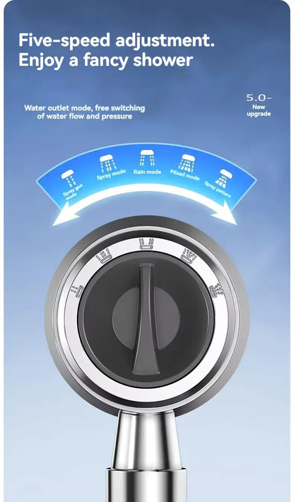 Pommeau de douche haute pression – Douchette à économie d'eau avec 5 modes, fonction d'arrêt à un bouton, ensemble d'accessoires de douche pour la maison et la salle de bain