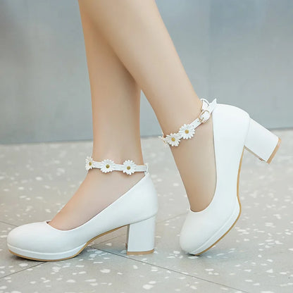 Zapatos de vestir de fiesta y boda con tacón alto de princesa floral para niñas