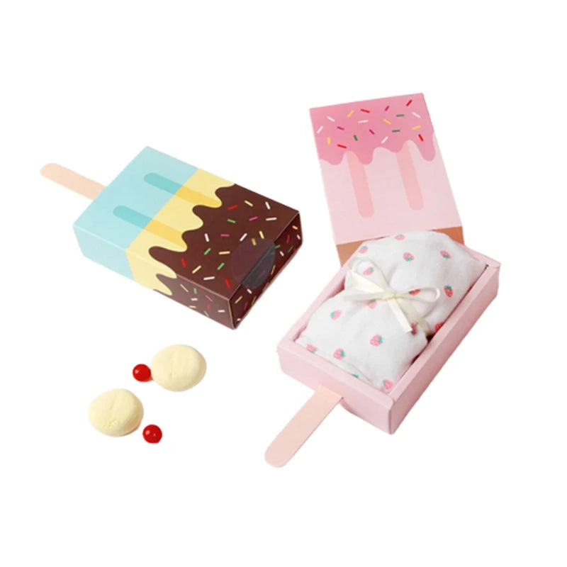 Boîtes à bonbons en papier kraft en forme de crème glacée 5/10 PCS avec plateau coulissant pour pop-corn, cadeaux de fête et emballages cadeaux d'anniversaire