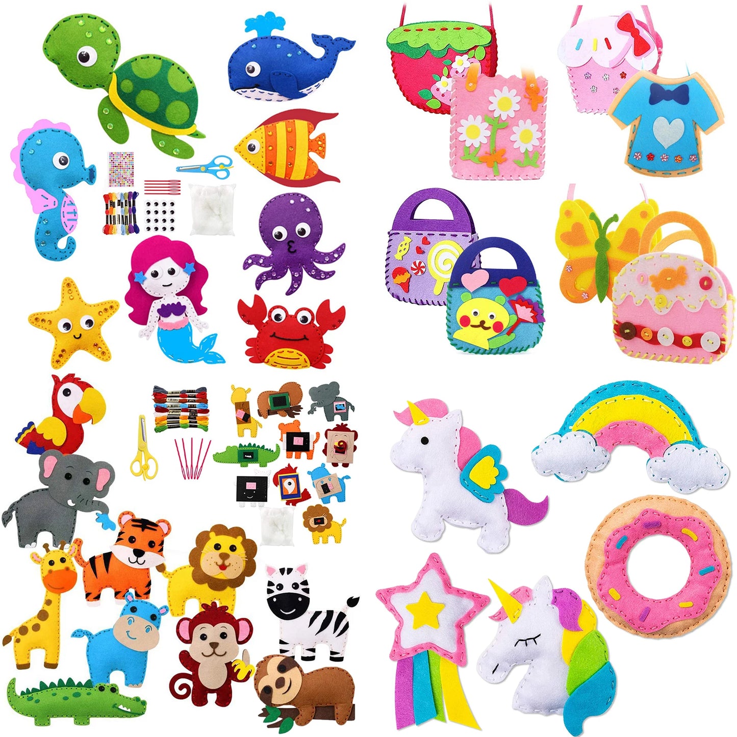 Kit de costura de animales del bosque para niños – Juego de manualidades de fieltro para principiantes, juguete educativo de costura, regalo de aprendizaje creativo y artístico para niñas