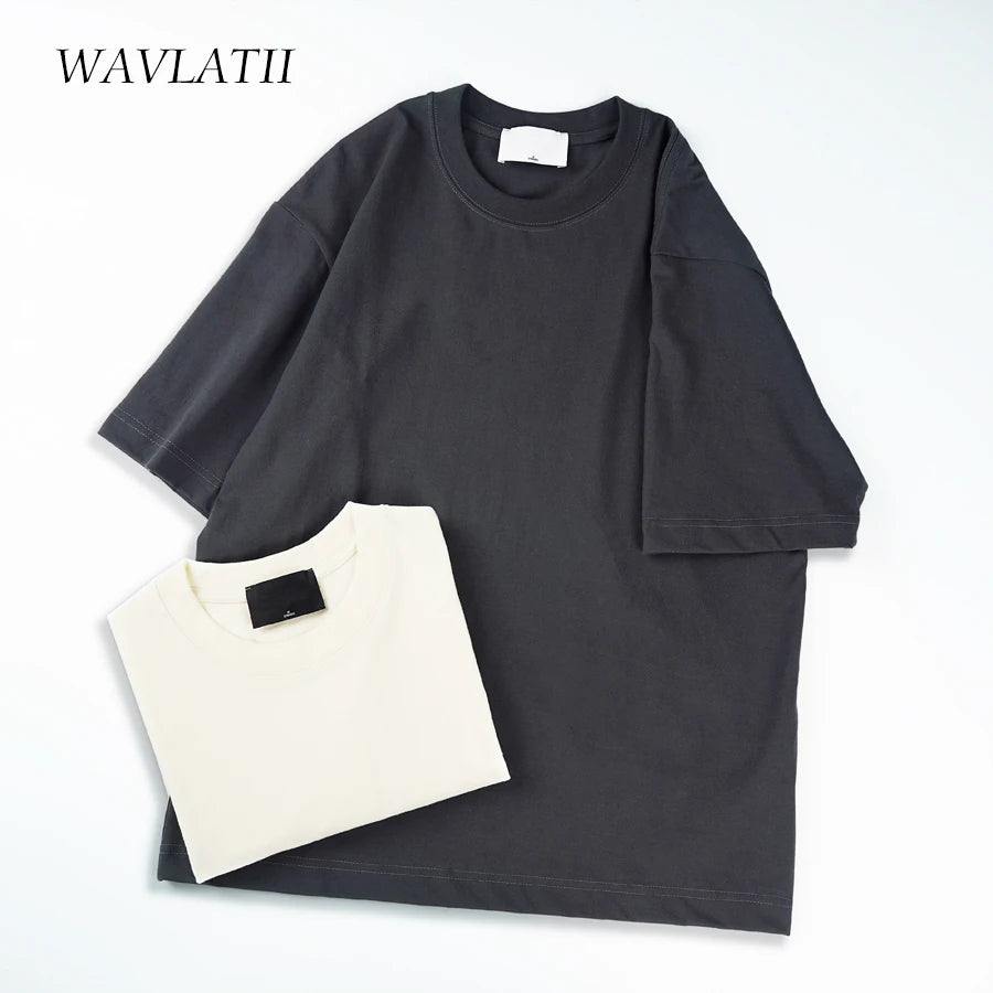 WAVLATII T-shirt unisexe oversize marron, décontracté d'été, streetwear coréen, haut basique uni pour femmes et hommes.