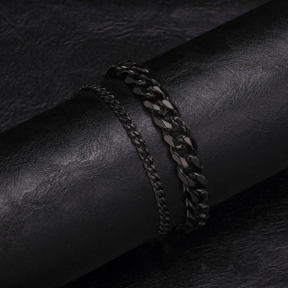 2-Piece Men's Chain Bracelet Set – Stainless Steel Twist Rope & Cuban Link Wristbands in Silver, Gold & Black | Fashion Jewelry Gift