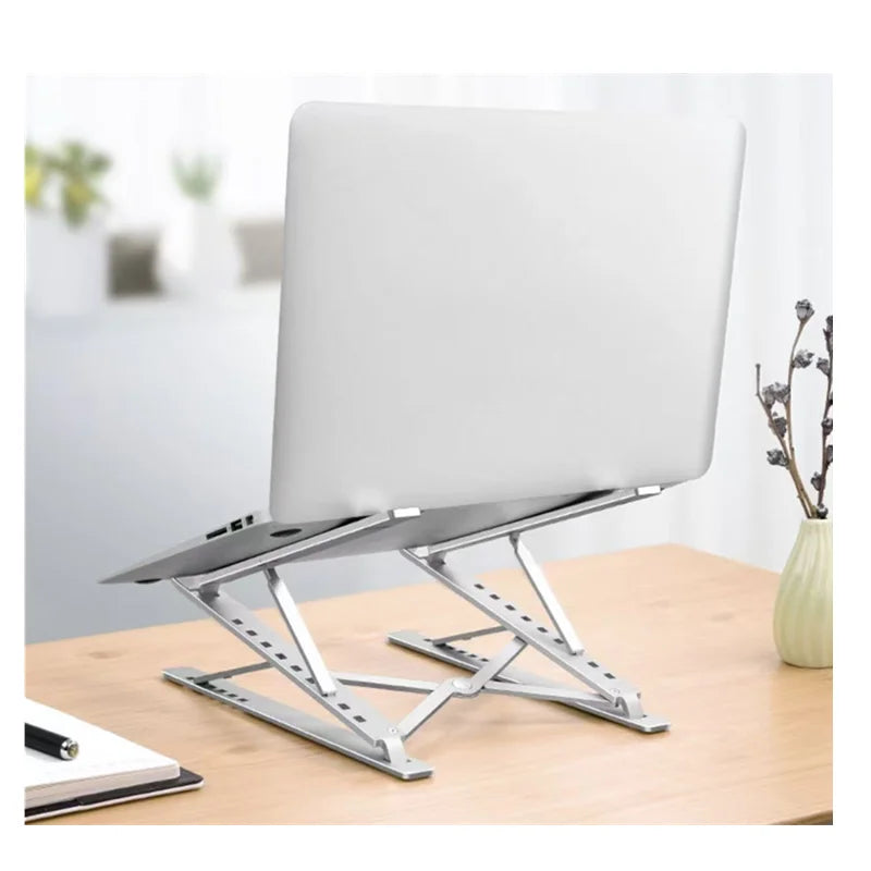 Adjustable Aluminum Laptop Stand – Foldable Notebook Holder with Heat Dissipation Design for MacBook, PC, Tablet & Desktop Computer Setup