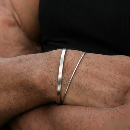 Pulsera de cadena cubana de acero inoxidable de 3 mm - Pulsera de puño abierto ajustable para hombres | Accesorio de joyería de moda urbana hip hop