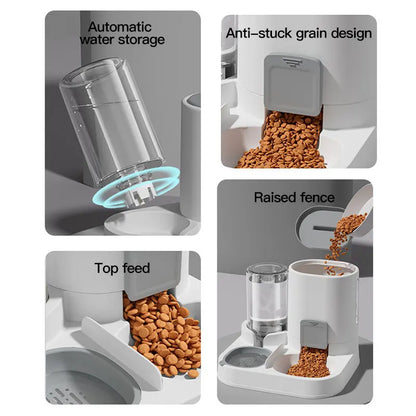1-Pack Automatic Gravity-Fed Cat Water Dispenser & Feeder – Spill-Proof Large-Capacity One-Piece Food & Water Station