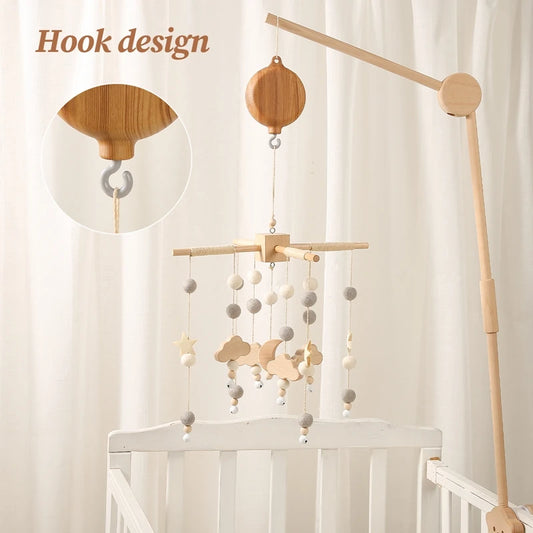 Móvil Musical para Cuna de Bebé Recién Nacido – Caja de Música con Sonajero Colgante Giratorio de Estilo Madera, Juguete Musical Relajante para Bebés de 0 a 12 Meses, Decoración para Cuna de Guardería y Regalo para Baby Shower
