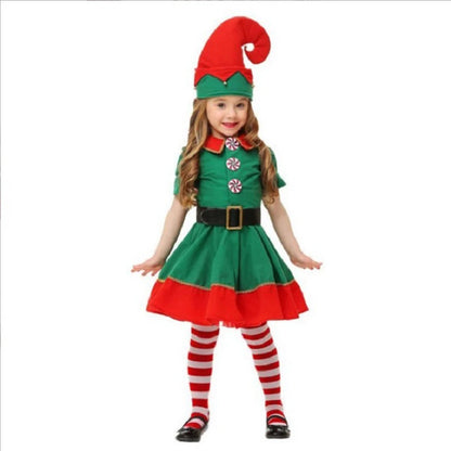 Kids Christmas Santa Claus and Green Elf Costume Set, Boys and Girls Holiday Cosplay Outfit, Festive Fancy Dress for Christmas Parties, Family Carnivals, Halloween Events and Seasonal Celebrations