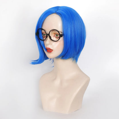 Inside Out Sadness Anime Cosplay Wig – Short Blue Bob Synthetic Wig with Wig Cap (Game & Role-Play Costume Hairpiece)