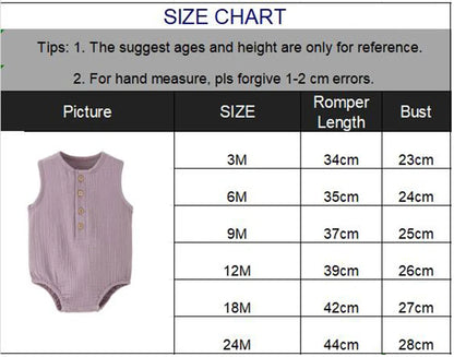 Mameluco de verano 100% algodón y lino para recién nacidos – Bodysuit sin mangas suave y transpirable para bebés y niñas