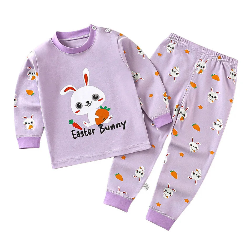 Conjunto de pijama de algodón para niños – Ropa de dormir de dibujos animados de otoño invierno para niños y niñas, conjunto de ropa de descanso suave para niños, ropa de noche acogedora y conjunto para el hogar para un sueño cómodo