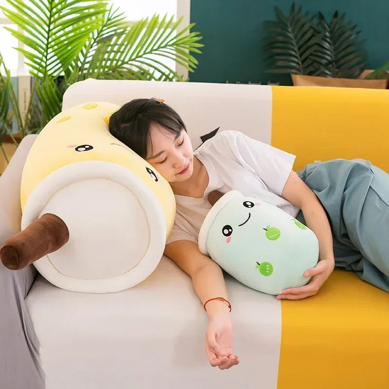 Giant Bubble Tea Plush Pillow – 22–70cm Squishy Milk Tea Boba Stuffed Toy Fruit Drink Bottle Decor Gift