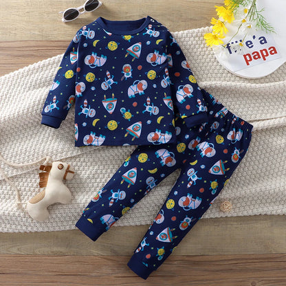Little Maven Kids' Cotton Clothing Set – Boys & Girls Christmas T-Shirt Top & Pants Outfit for Autumn & Winter, 2-Piece Children's Clothes