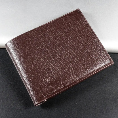 Men's Lychee Texture Leather Wallet Short Card Holder with Coin Pocket & Cash Compartment