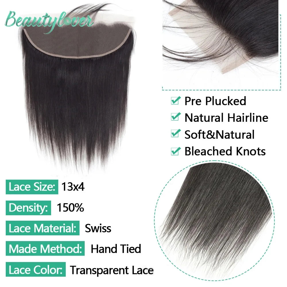 24/26 pulgadas de cabello humano brasileño liso para frontal de encaje – Cierre frontal de encaje transparente HD de 13x6 pre-arrancado | Extensión de cabello natural Remy