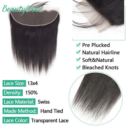 24/26 pulgadas de cabello humano brasileño liso para frontal de encaje – Cierre frontal de encaje transparente HD de 13x6 pre-arrancado | Extensión de cabello natural Remy