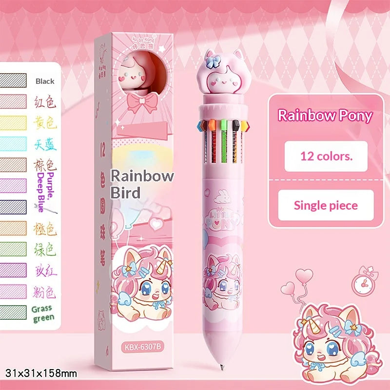 10/12-Color Kawaii Capybara Ballpoint Pen – Cute Cartoon Multicolor Writing Pen for Notes, Drawing, School Supplies & Student Gifts