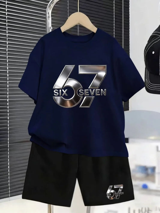Conjunto de camiseta y pantalones cortos divertidos con gráficos para niños, atuendo informal de verano de 2 piezas para niños.