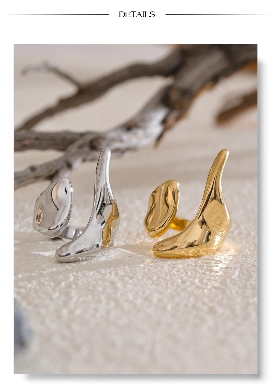 Anillo de Acero Inoxidable Ajustable Geométrico – Anillo de Moda Minimalista con Baño de Oro PVD para Mujer