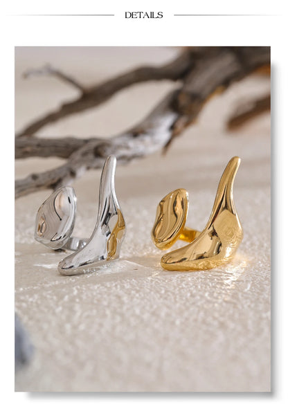 Anillo de Acero Inoxidable Ajustable Geométrico – Anillo de Moda Minimalista con Baño de Oro PVD para Mujer