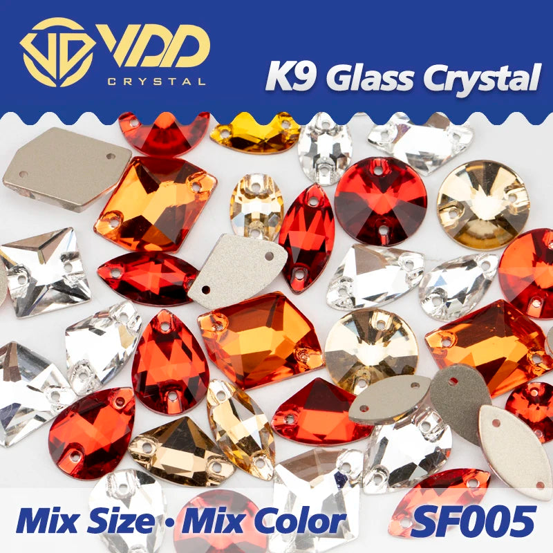 Strass à coudre en cristal K9 AB Mix – Pierres plates en verre AAAAA pour vêtements, robes de mariée et projets de bricolage