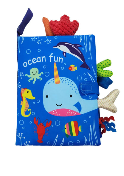 Livre en tissu éducatif pour bébés – Jouet d'apprentissage pour nourrissons de 0 à 36 mois, livre sensoriel d'éveil avec papier bruissant, hochet en queue, activité de puzzle interactive parent-enfant pour tout-petits